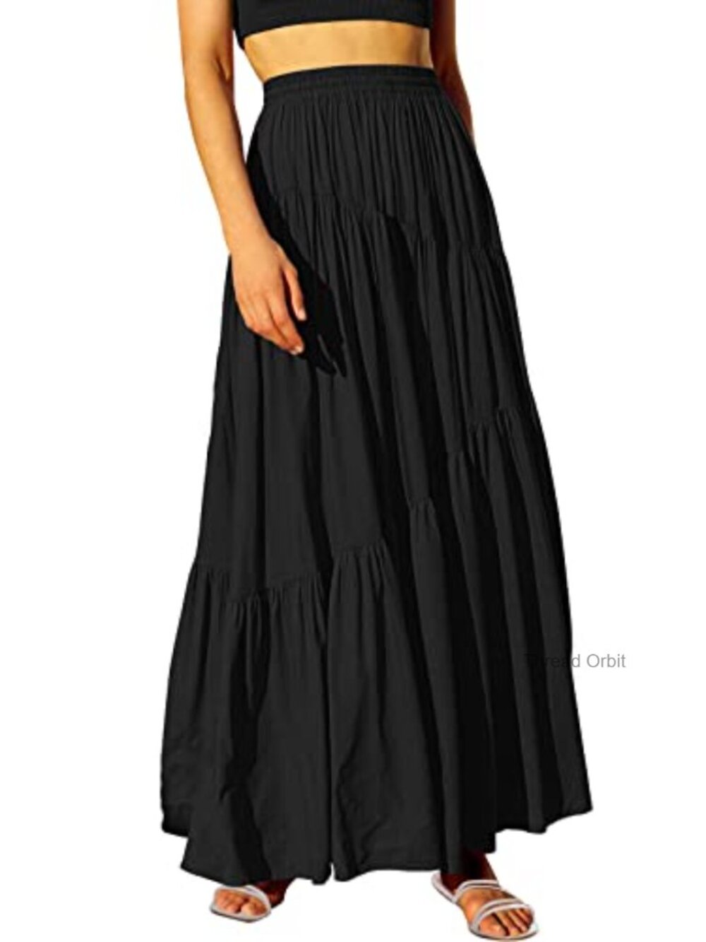 Women's 100% Rayon Flowy Maxi Skirt with Pockets Boho Tiered Summer